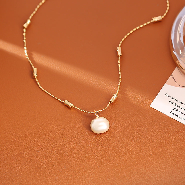 Sugar Pearl Bamboo Necklace High-end Simple Stud Earrings